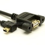 USB 2.0 Right Angle Mini-B to A Female Extension Cable - Panel Mount