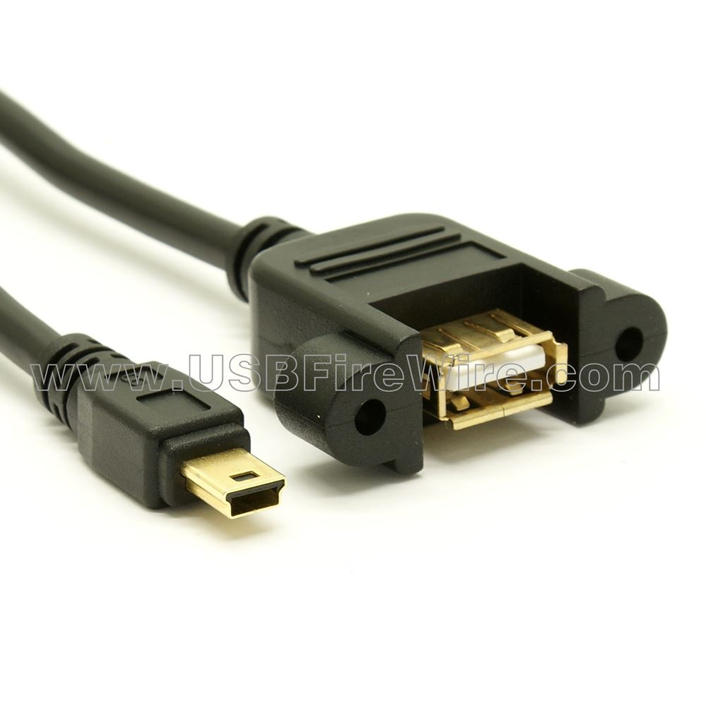 USB 2.0 Mini-B to A Female Extension Cable - Panel Mount - 877.522.3779 